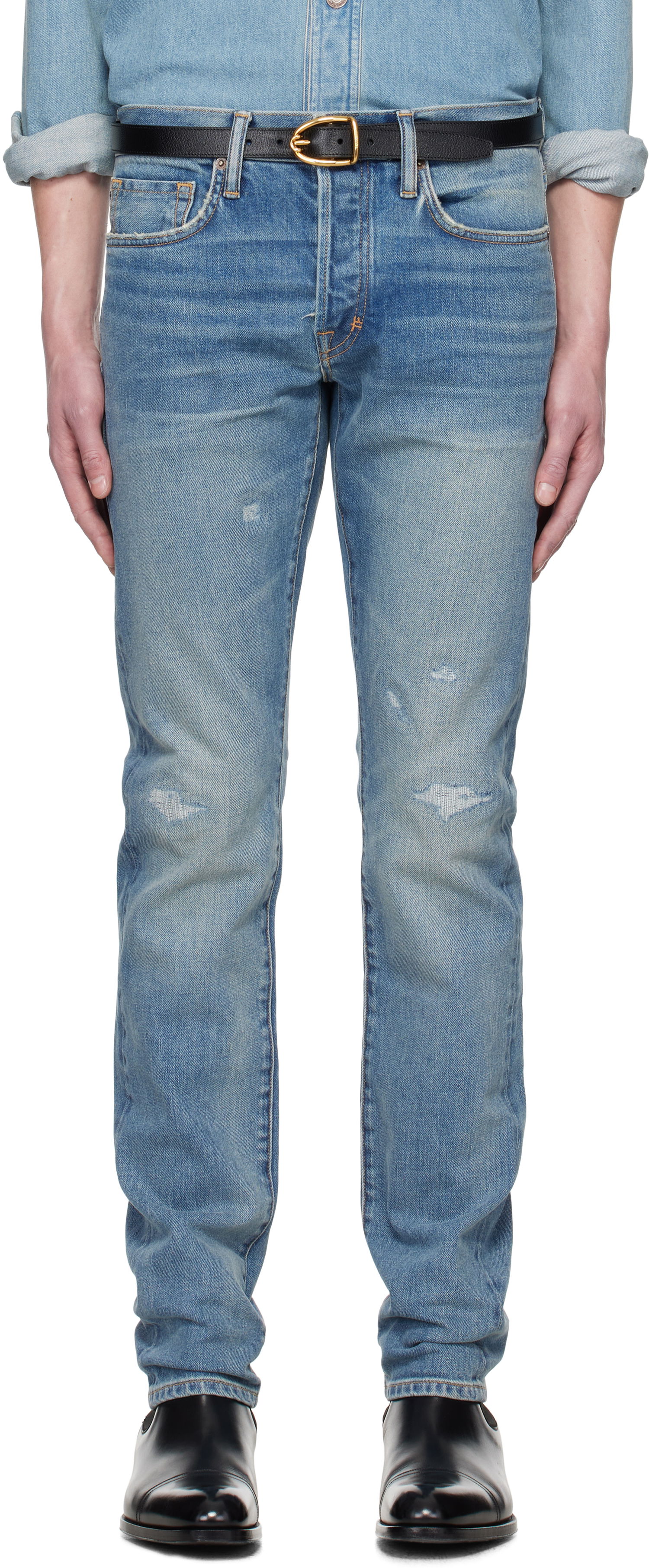 Džínsy Tom Ford TOM FORD Selvedge 'Rip And Repair' Straight Fit Jeans Modrá | DPH001-DMC060S25, 0