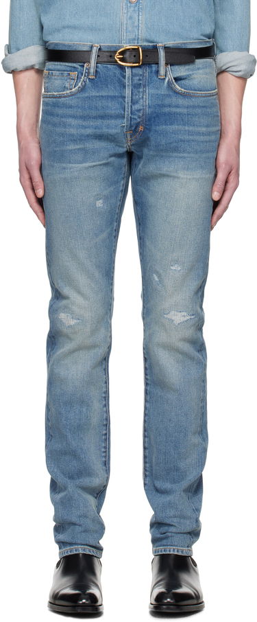 Džínsy Tom Ford TOM FORD Selvedge 'Rip And Repair' Straight Fit Jeans Modrá | DPH001-DMC060S25, 0