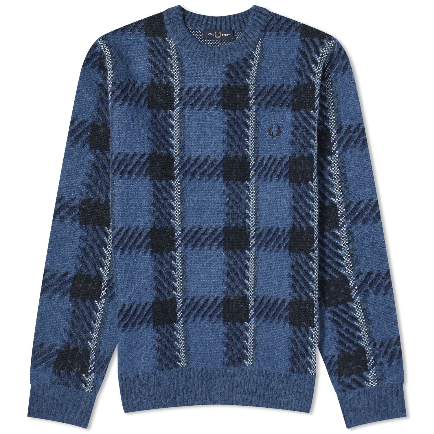 Sveter Fred Perry Glitch Tartan Crew Jumper Navy | K6532-963, 0