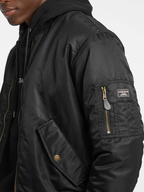 Black Hooded Bomber Jacket