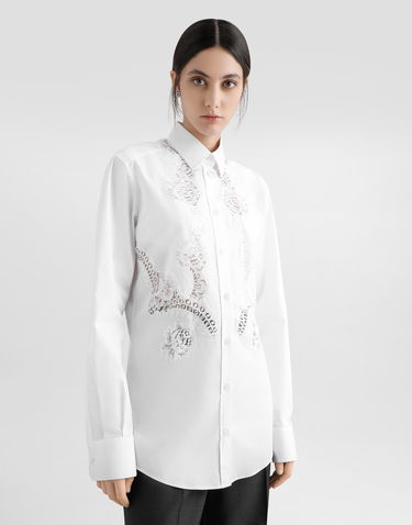 Košeľa Dolce & Gabbana Dolce & Gabbana Cotton Poplin Shirt with Lace Inlay Biela | F5T32TFUEAJW0800, 3
