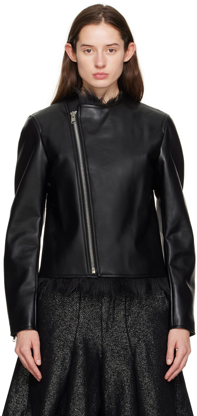 Bunda Comme des Garçons Zip Faux-Leather Jacket With Feathers Čierna | PL-J048-051, 0