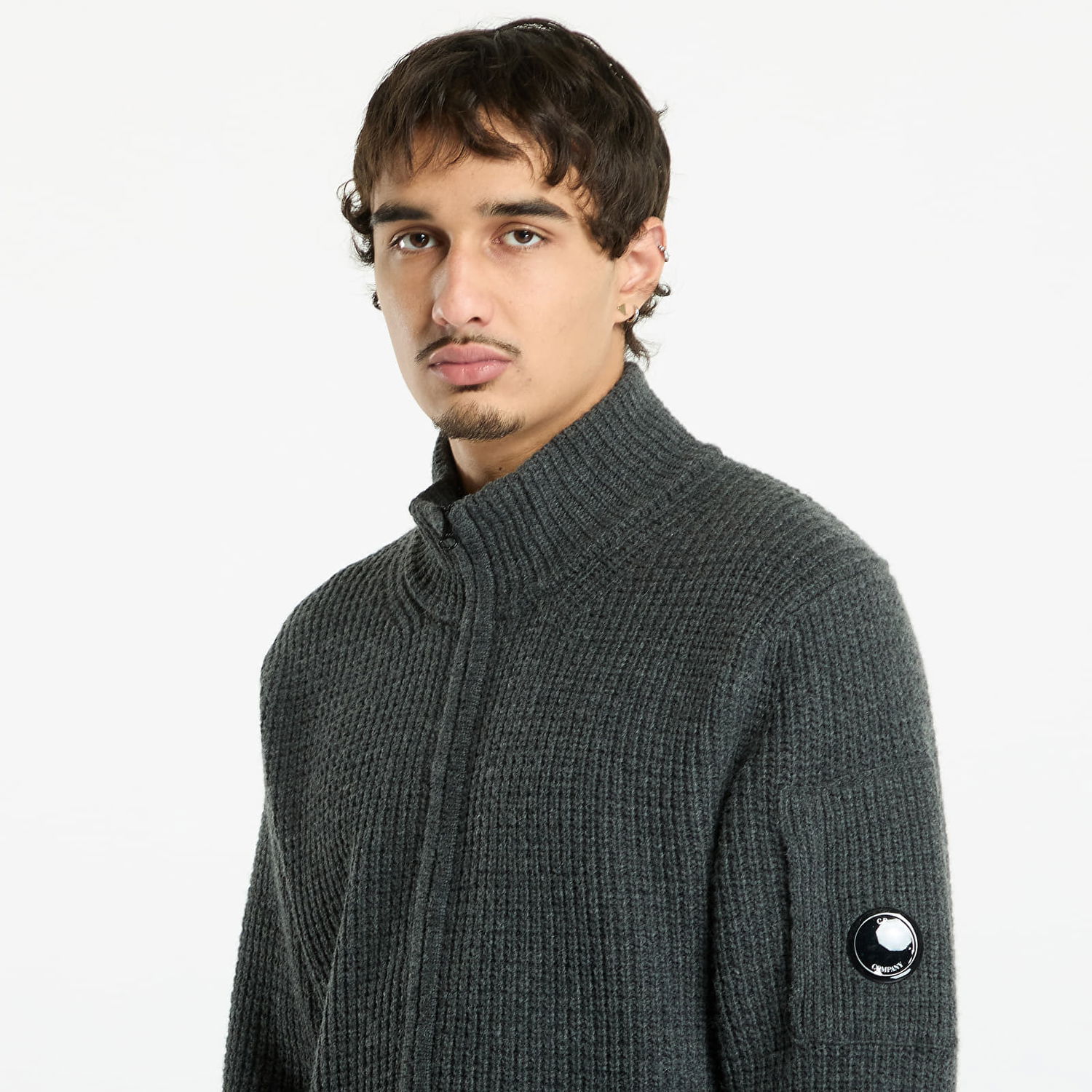 Sveter C.P. Company Lambswool Grs Full Zip Sweater Dark Shadow Grey Šedá | 19CMKN131A110149A-978, 1
