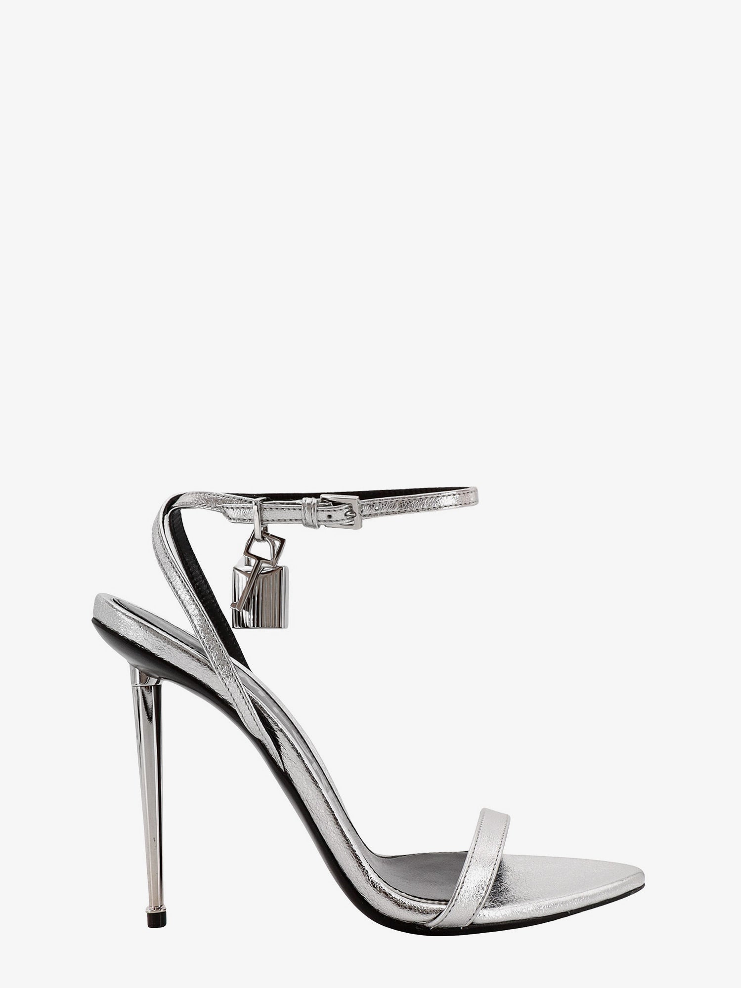 Metallic Leather Padlock Stiletto Sandals