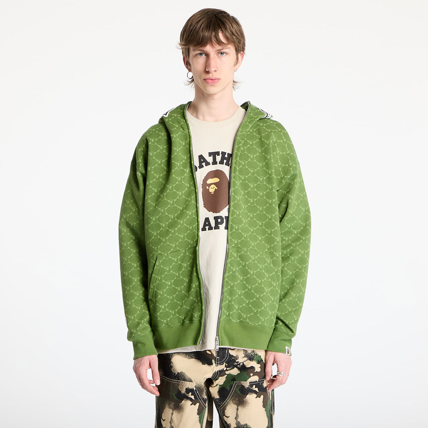 Mikina BAPE A BATHING APE College Monogram Relaxed Fit Shark Full Zip Hoodie Zelené | 001ZPL301314MGRN, 0