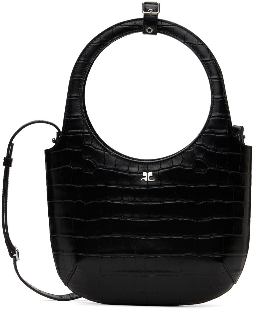 Croc-Stamped Leather Shoulder Bag