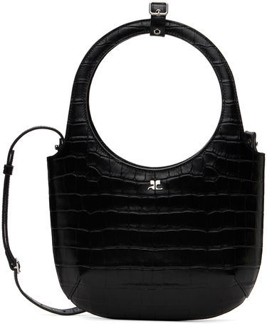 Taška cez rameno Courrèges Croc-Stamped Leather Shoulder Bag Čierna | 224GSA102CR0060, 0