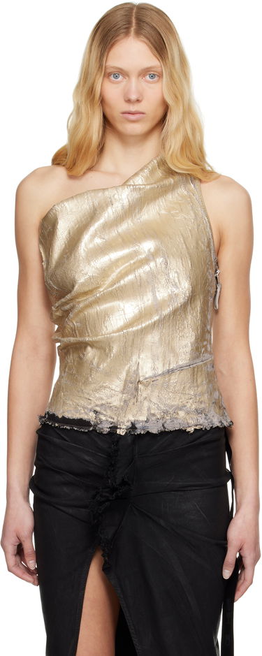 Tielko Rick Owens Rick Owens DRKSHDW Hollywood Athena Cropped One-Shoulder Top Metalická | DS01E3131 SGMC, 0