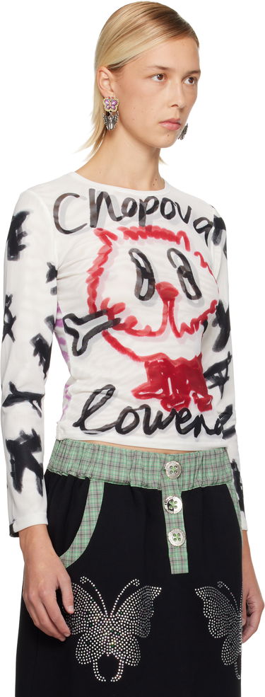 Tričko Chopova Lowena Chopova Lowena Long-Sleeve Graphic Mesh T-shirt Biela | 2415, 1
