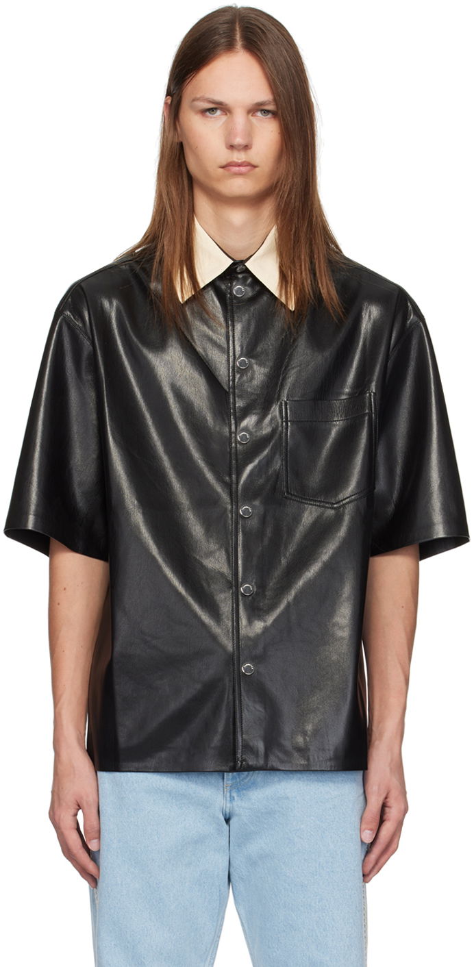Košeľa Nanushka Black Aksel Faux-Leather Shirt Čierna | NM24PFSH01999, 0