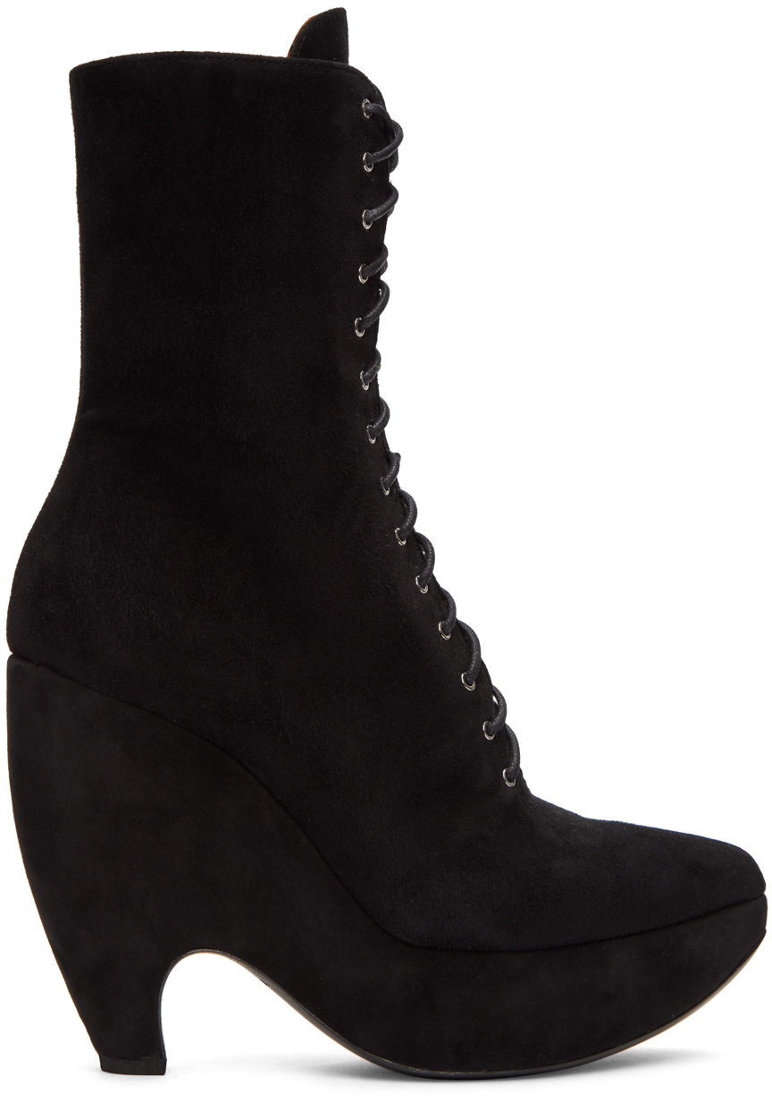 ALAÏA Suede Lace-Up Wedge Boots