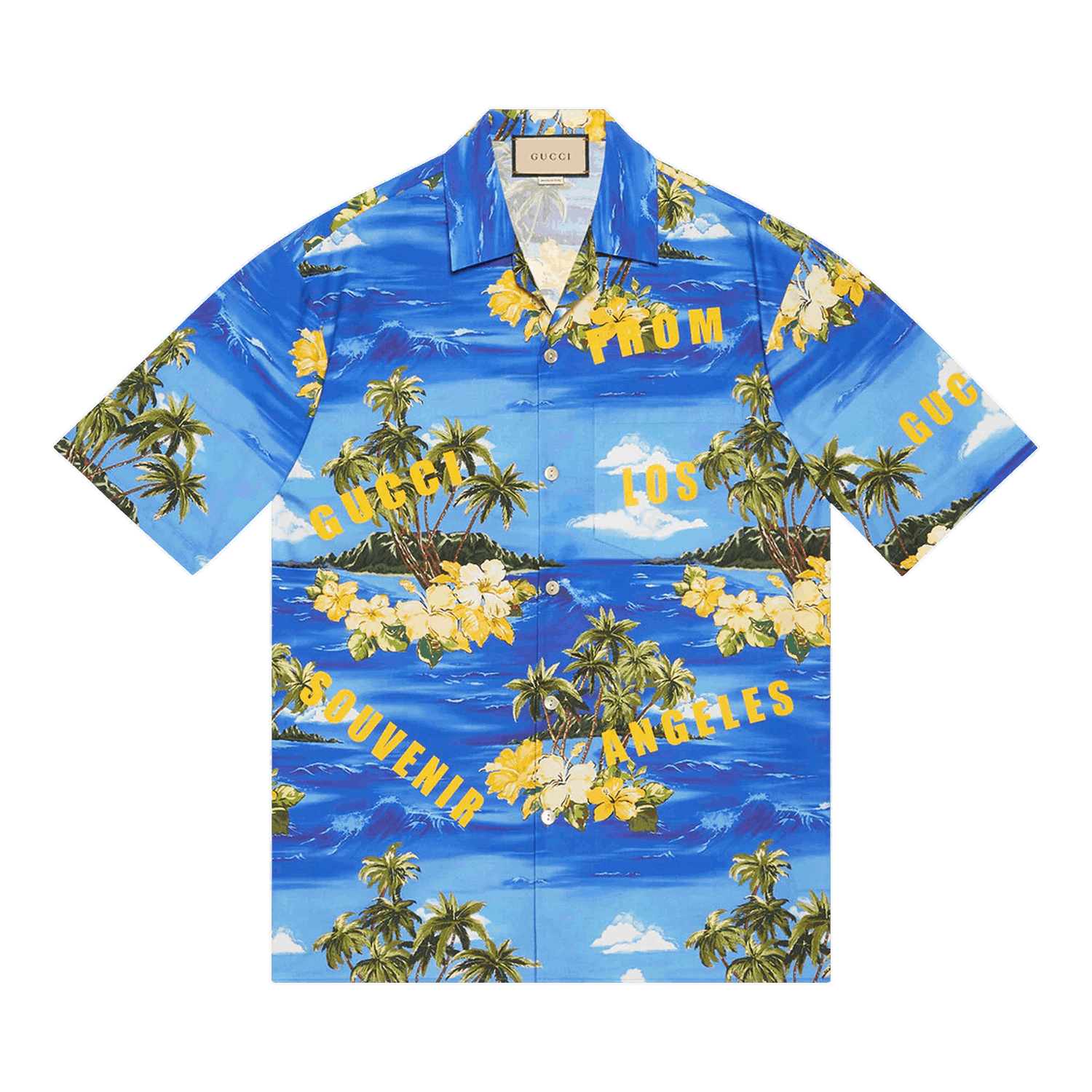 Košeľa Gucci Printed Cotton Poplin Bowling Shirt Modrá | 694124 ZAJSR 4464, 0