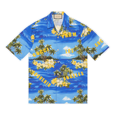 Košeľa Gucci Printed Cotton Poplin Bowling Shirt Modrá | 694124 ZAJSR 4464, 0