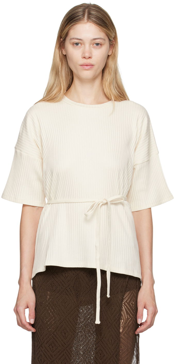 Sveter Baserange Baserange Shaw Tie-Waist T-Shirt Biela | FSHT-RIB-000, 0