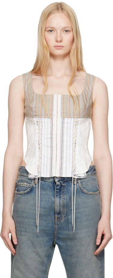 Tielko Marine Serre Marine Serre Striped Poplin Bustier Top Biela | WTO410A DWOV0061, 0