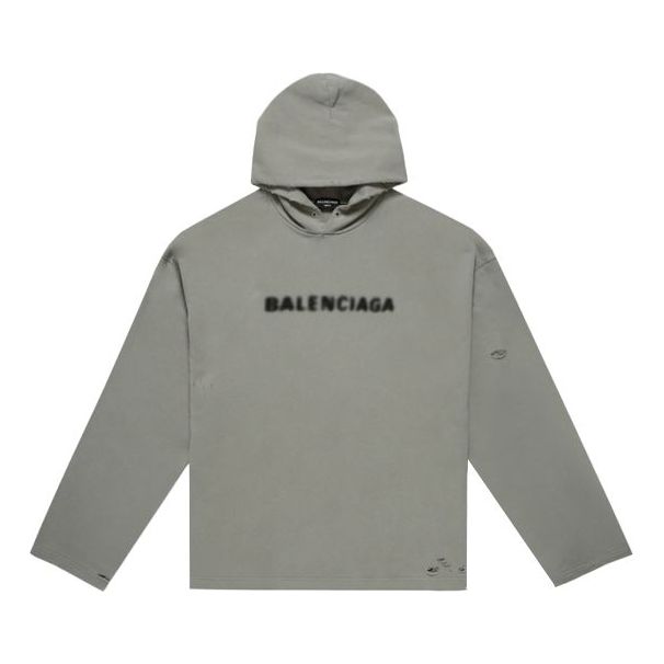 Mikina Balenciaga Blurred Logo Distress Hoodie Zelené | 661711TKVD68174