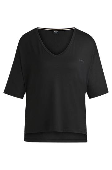 Tričko BOSS Relaxed Fit V-Neck Stretch Jersey T-Shirt Čierna | 50535723, 0