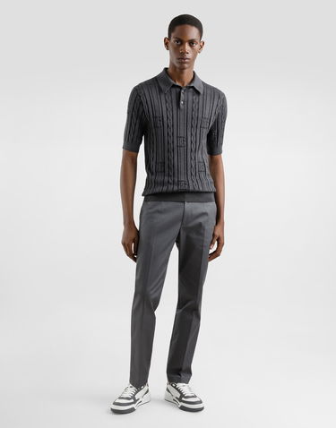 Polo tričko Dolce & Gabbana Dolce & Gabbana Silk and Cotton Cable Knit Polo Shirt Šedá | GXZ02TJFMKSN0305, 1