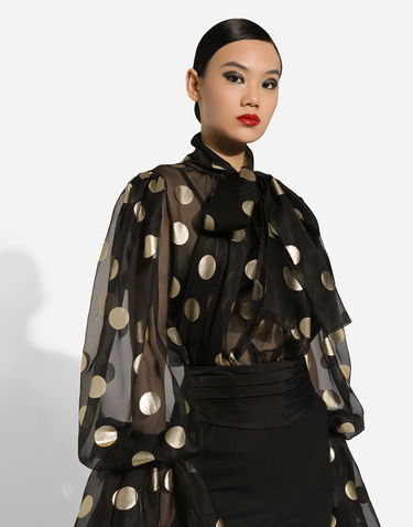 Košeľa Dolce & Gabbana Silk Organza Jacquard Blouse With Polka-dot Design And Pussy-bow Čierna | F7AI9THS100HNLM0, 3