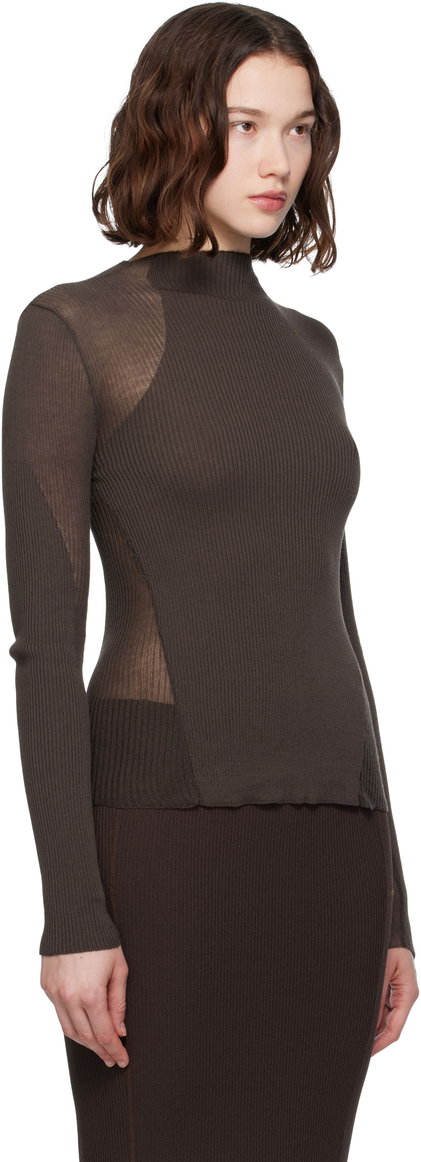 Sveter ROA Sheer Knit Sport Top Hnedá | RBWW042YA18, 1