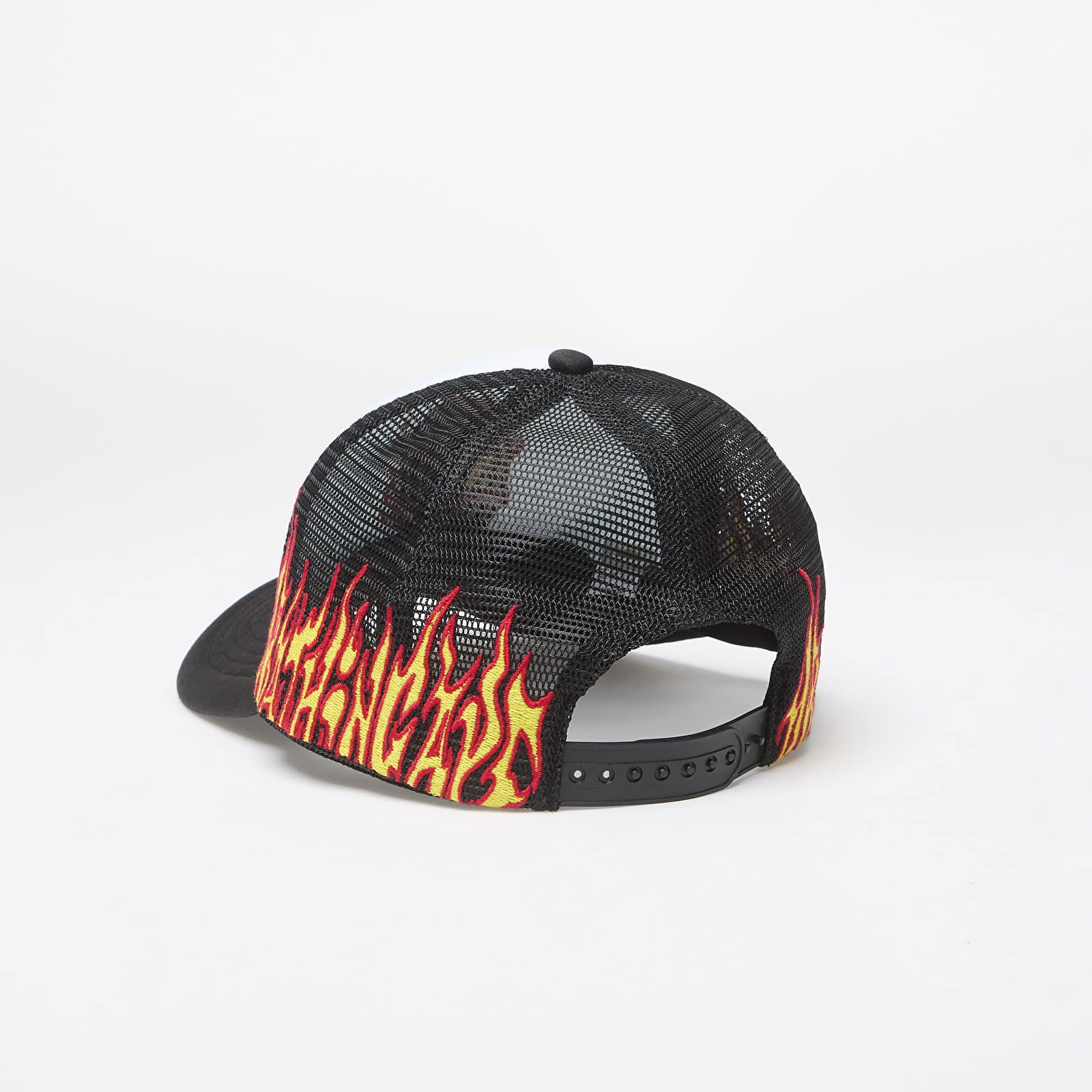 A BATHING APE Embroidery Fire Logo Trucker Cap Black