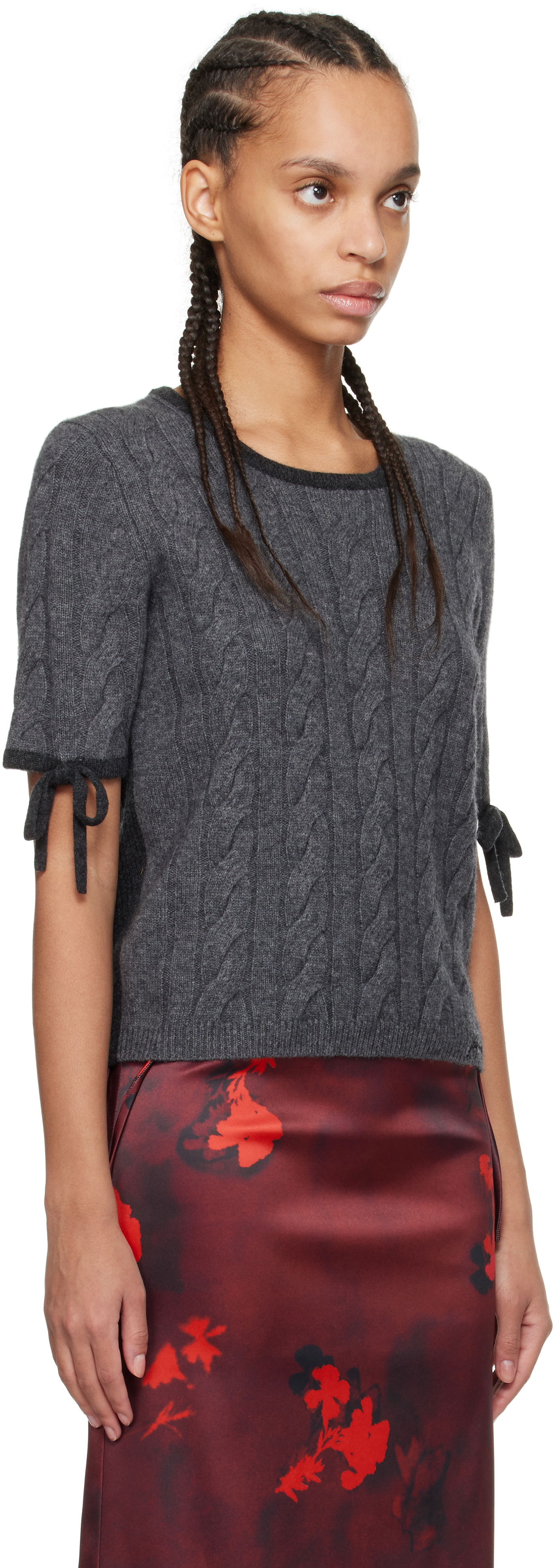 Sveter GANNI Ganni Cashmere Blend Tie Sleeve Sweater Šedá | K2422, 1
