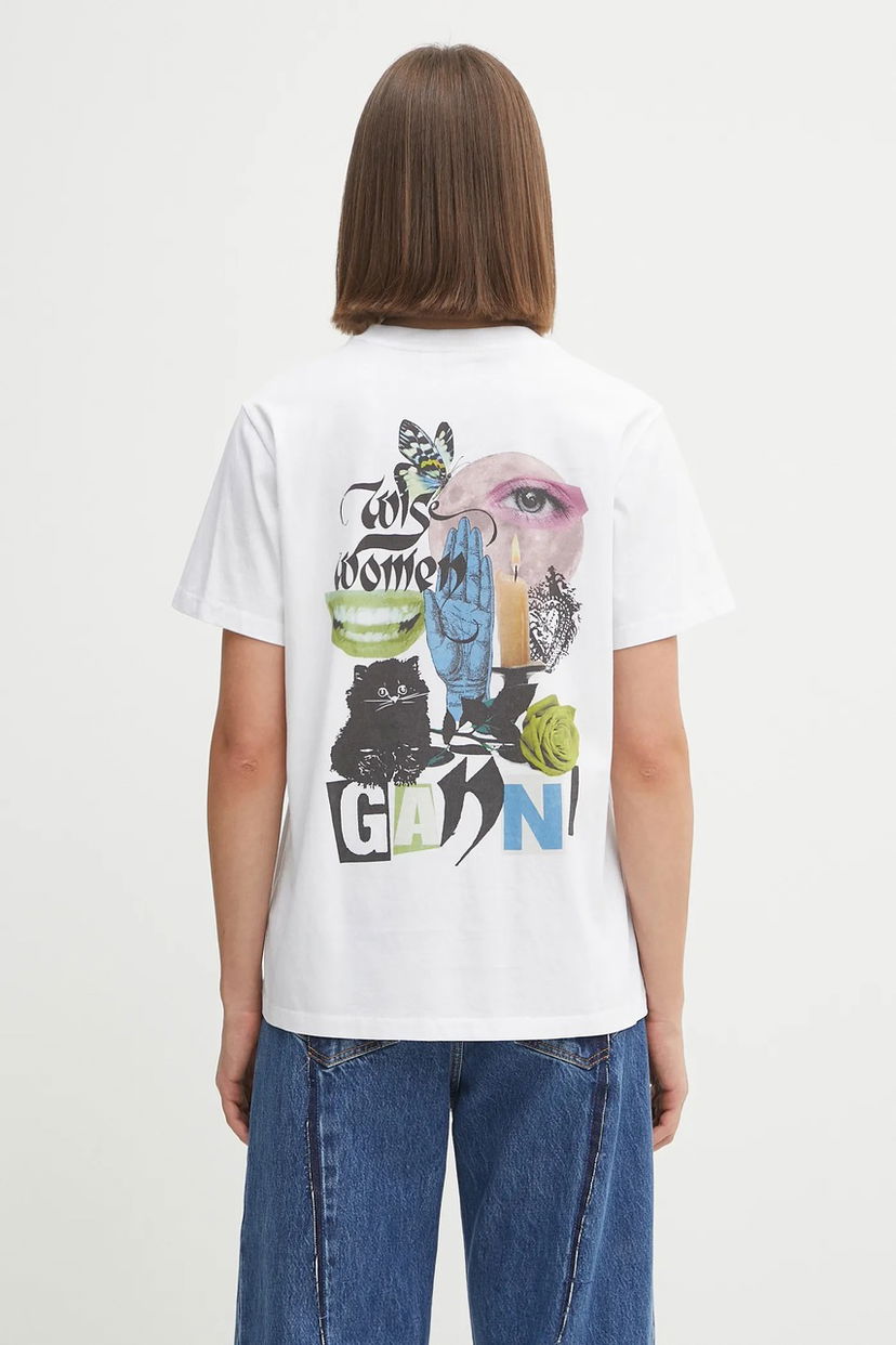 Tričko GANNI GANNI Basic Jersey Collage Relaxed T-Shirt Biela | T4157