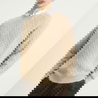 Sveter BEAMS Beams Plus Cable Knit Crew Neck Jumper Béžová | 3815-0198-048-20, 5