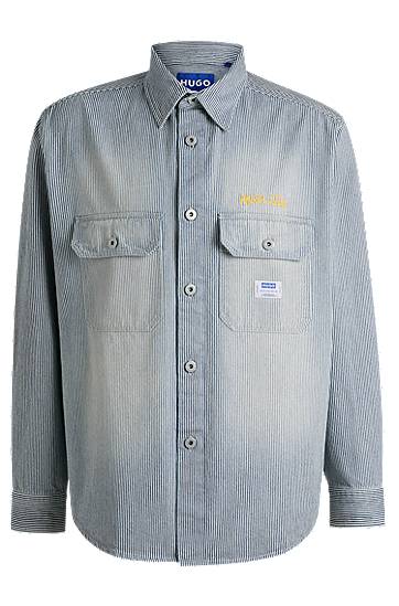 Košeľa BOSS HUGO Oversized Striped Washed Denim Shirt Modrá | 50539045, 0