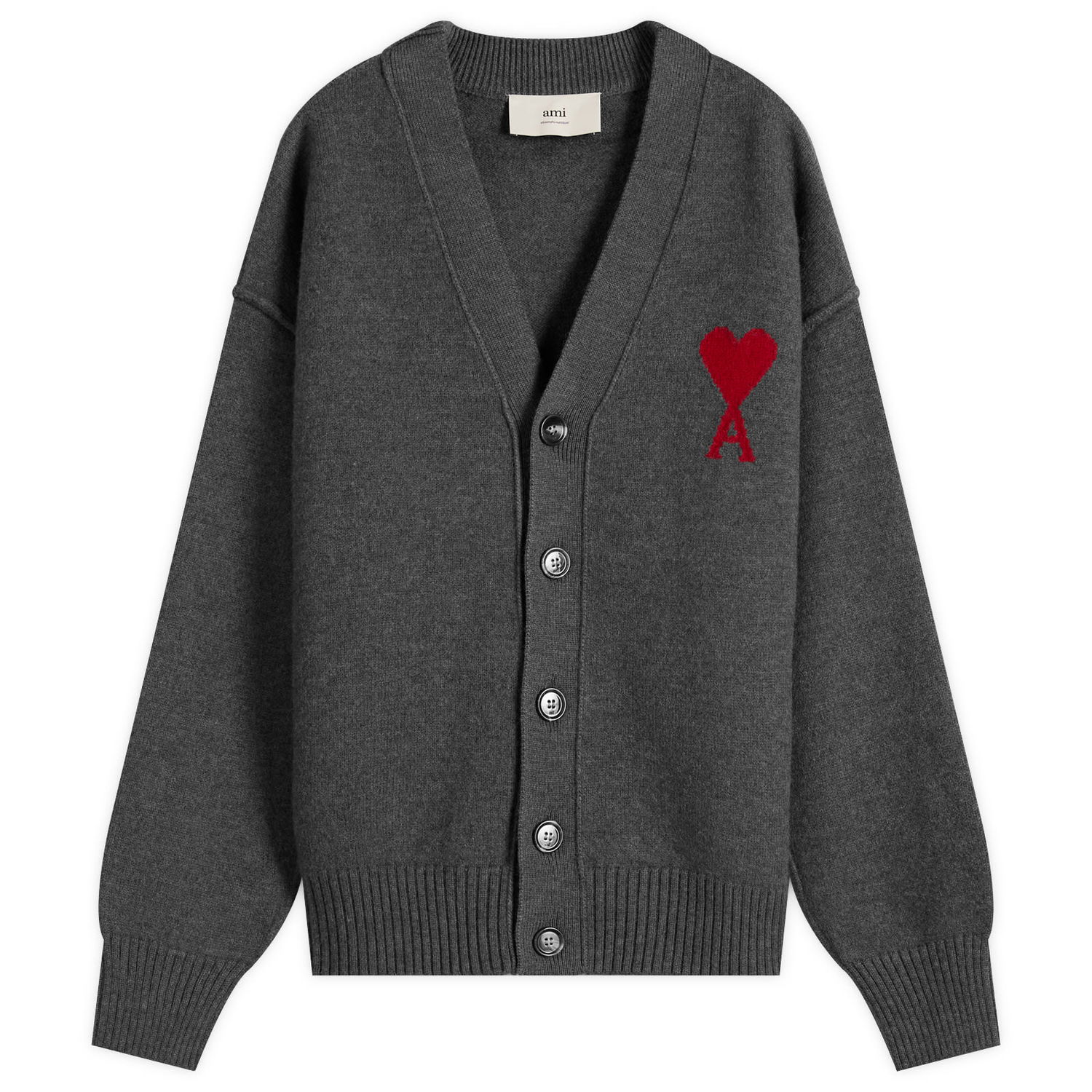 Sveter AMI Men's Felted Merino Wool Knit ADC Cardigan, Size Large Šedá | H25UKC367-018-084H25, 0