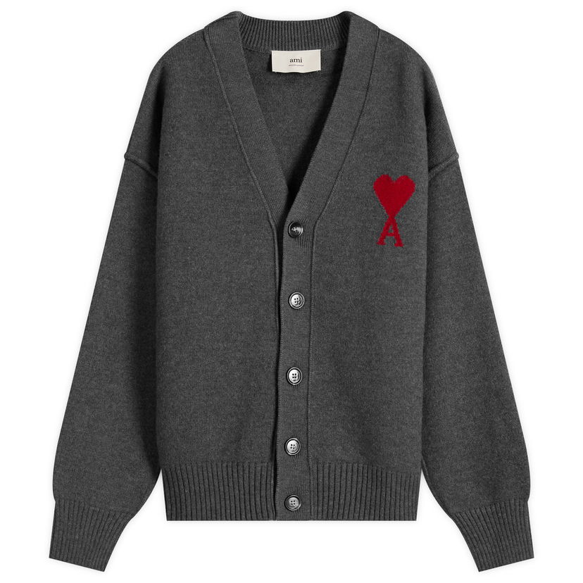 Sveter AMI Men's Felted Merino Wool Knit ADC Cardigan, Size Large Šedá | H25UKC367-018-084H25