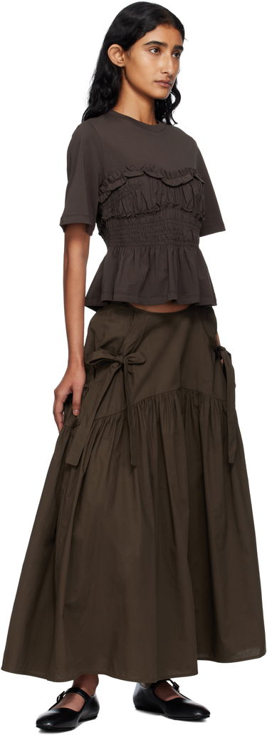 Tričko Cecilie Bahnsen Vilde Ruffled Shirred Peplum T-shirt Hnedá | 2.25RTW19004 VILDE T-SHIRT, 3