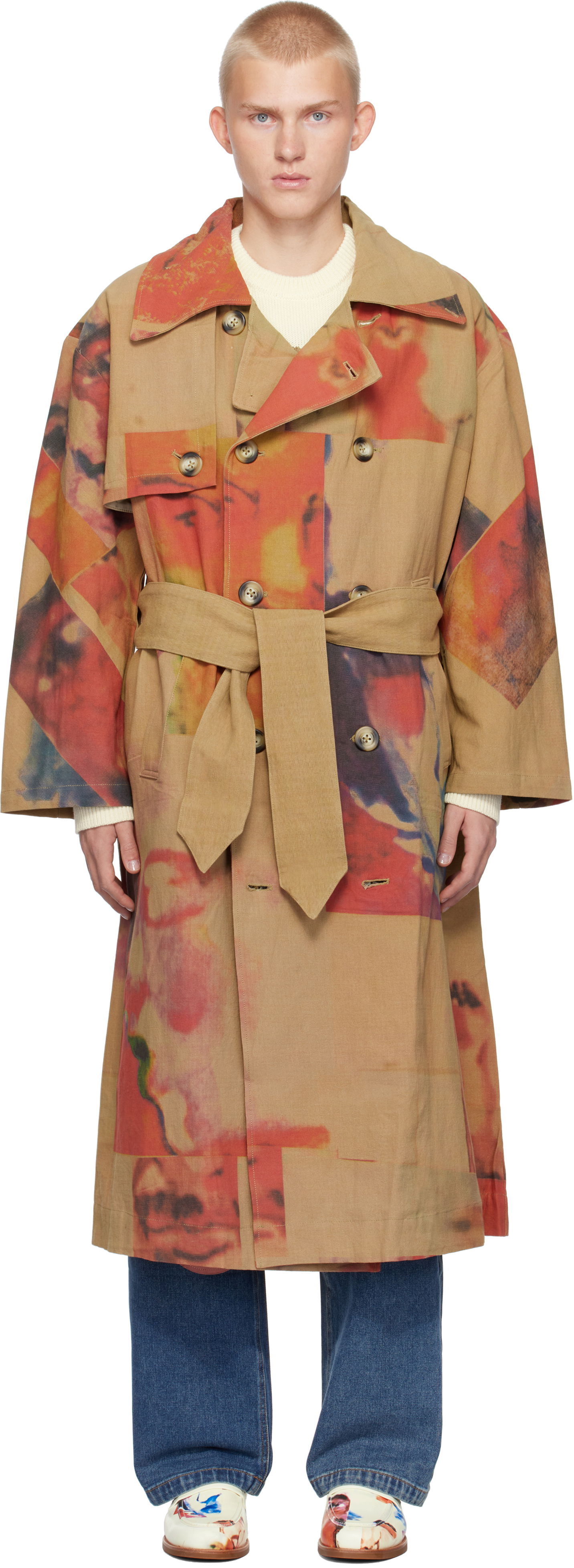 Faces Collage Trench Coat