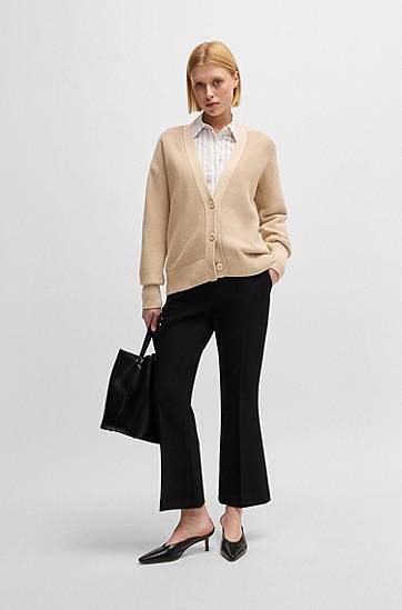 Sveter BOSS Structured Cotton V-Neck Cardigan Béžová | 50540375, 1