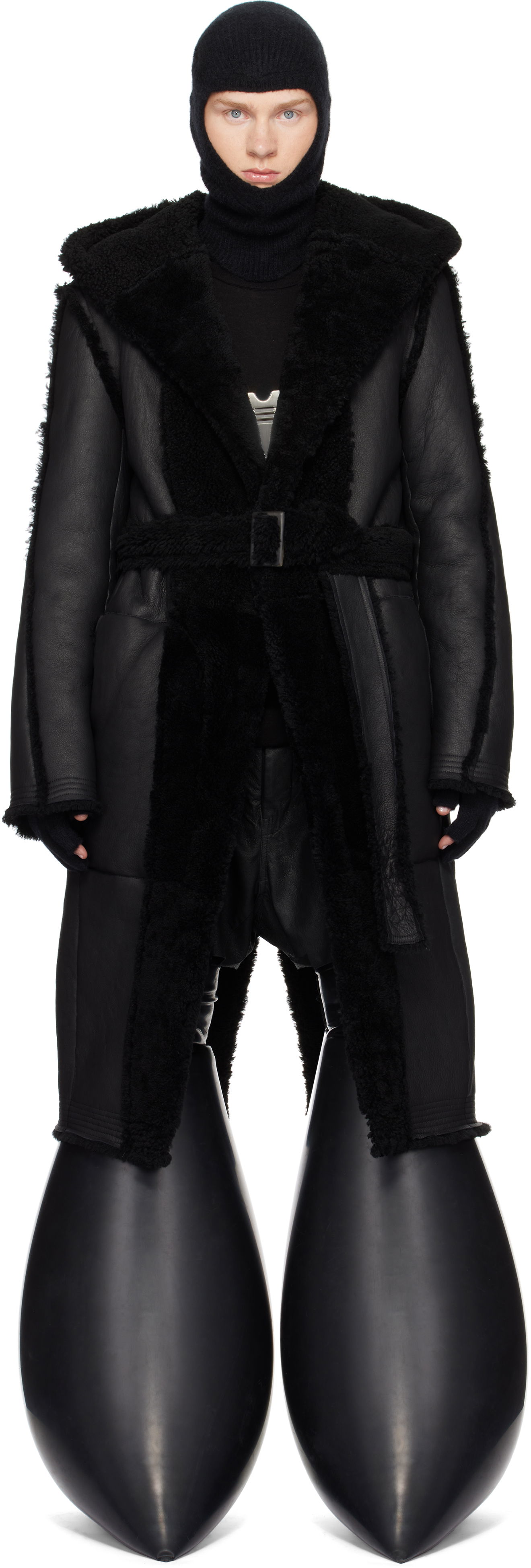 Kabáty Rick Owens Slim Hoodie Shearling Coat Čierna | RR02D6912 LSHMR, 0