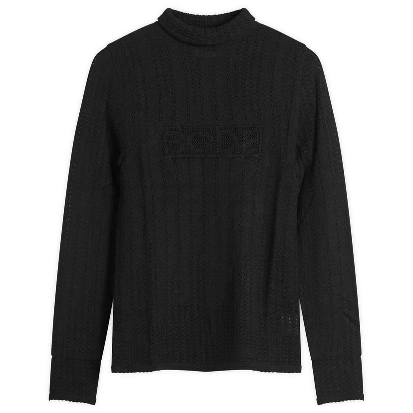 Sveter Bode Louise Patterned Knit Mock Neck Long Sleeve Top Čierna | WRF25KT006-BLACK