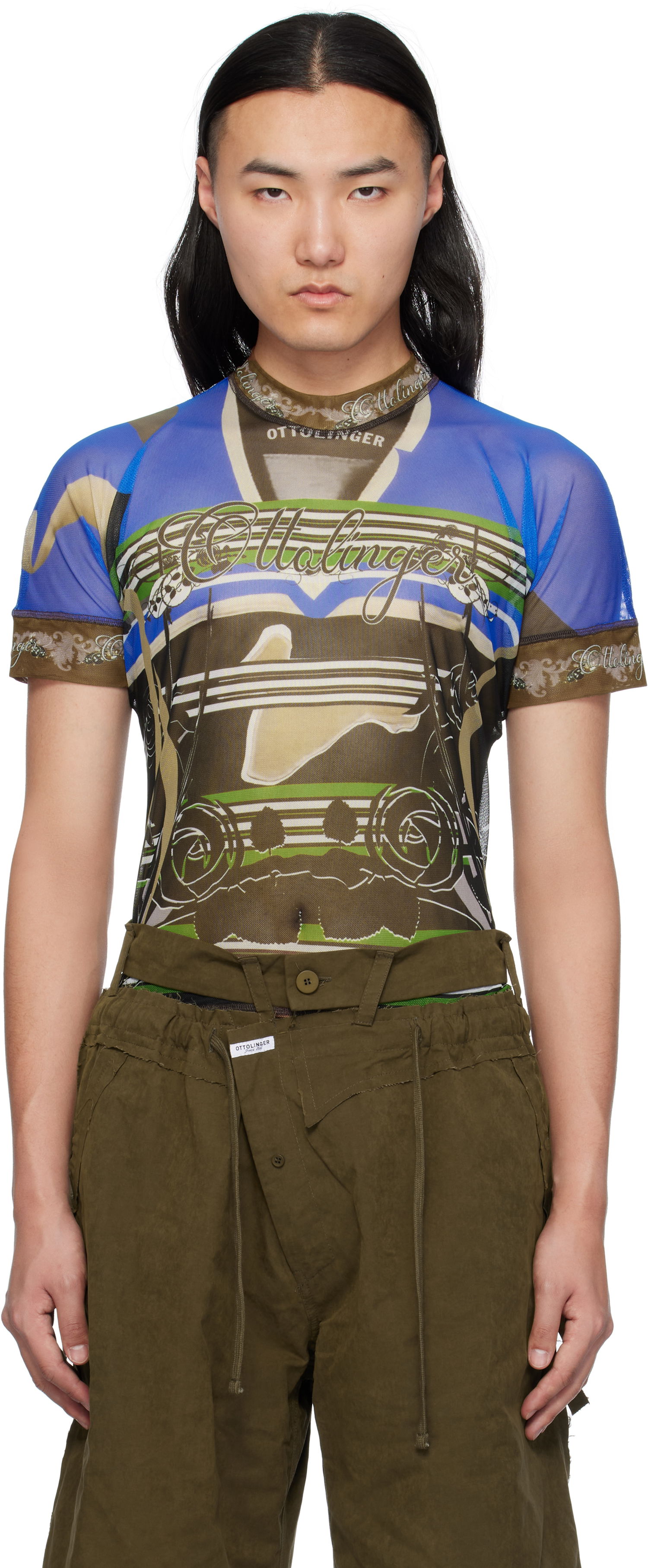 Tričko Ottolinger Ottolinger Printed Mesh T-Shirt Modrá | 101-100501-01, 0