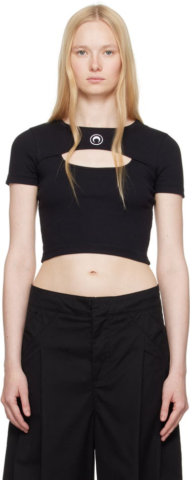Crop Top Marine Serre Marine Serre Moon Logo Cut-Out Ribbed T-Shirt Čierna | WTT023A CJER0011, 0