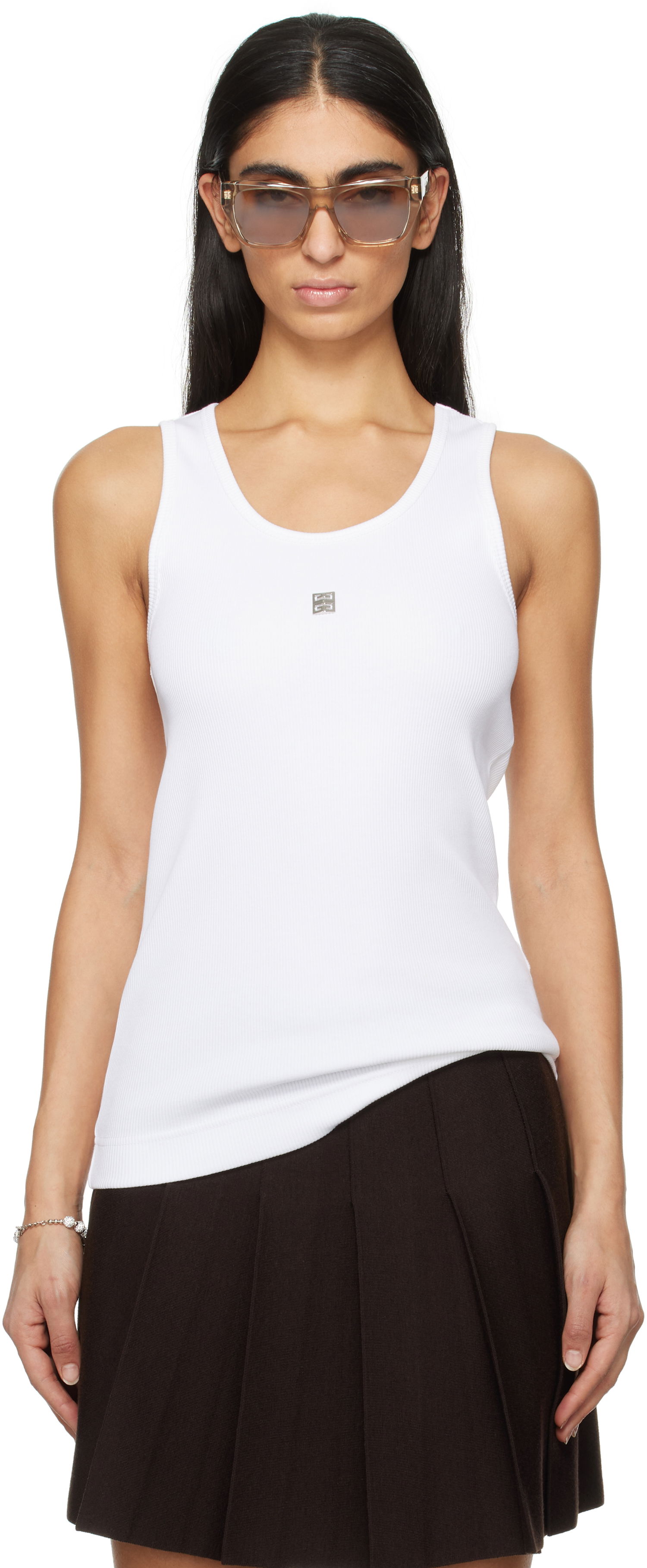 Tielko Givenchy Sleeveless 4G Logo Tank Top Biela | BW70CH3YHY100, 0