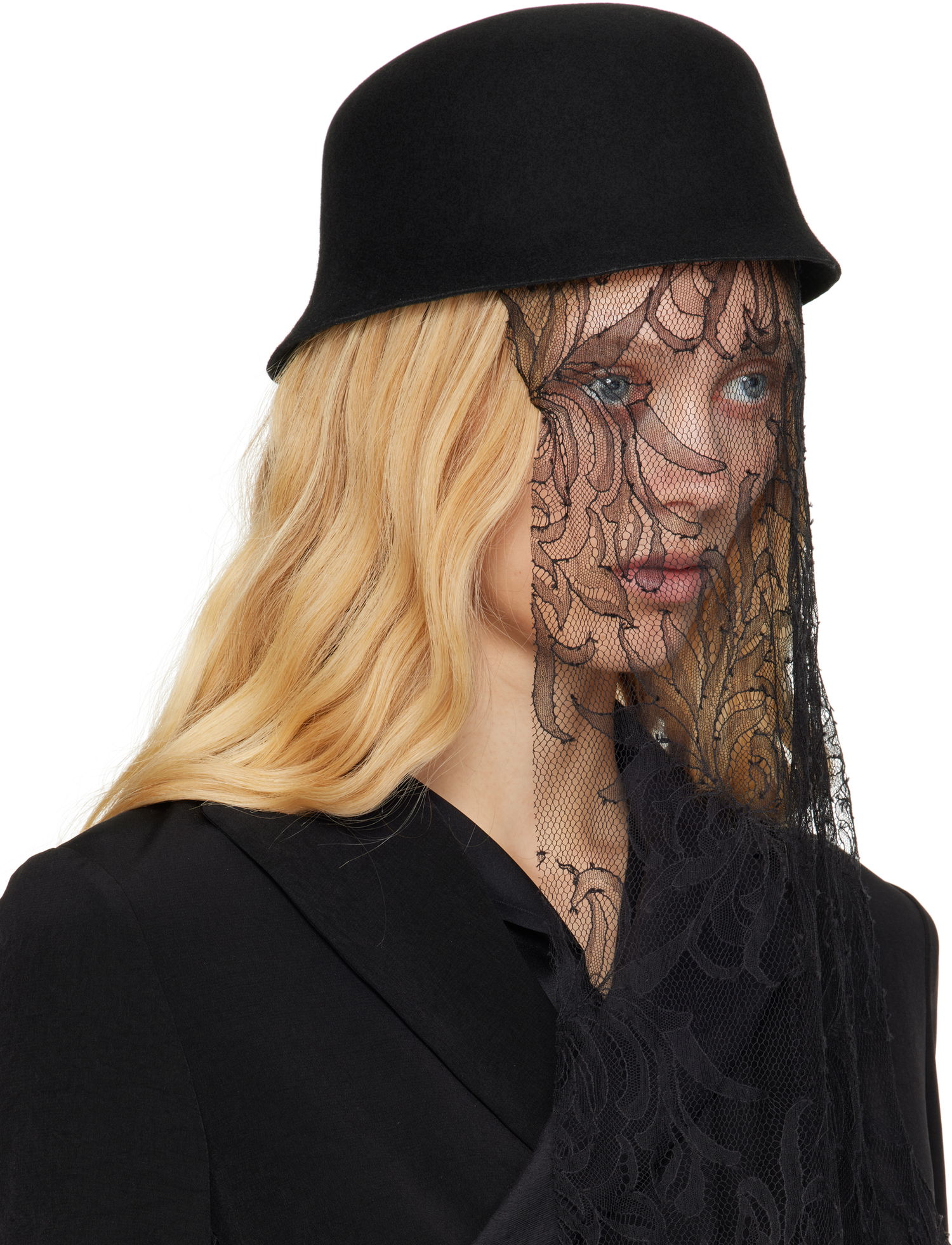 Klobúk Yohji Yamamoto Yohji Yamamoto Lace Veil Felt Hat Čierna | FP-H08-867, 1