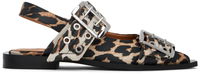GANNI Leopard Satin Buckle Ballerina Flats
