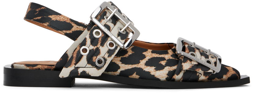 Oblečenie GANNI GANNI Leopard Satin Buckle Ballerina Flats Rôznofarebný | S2947