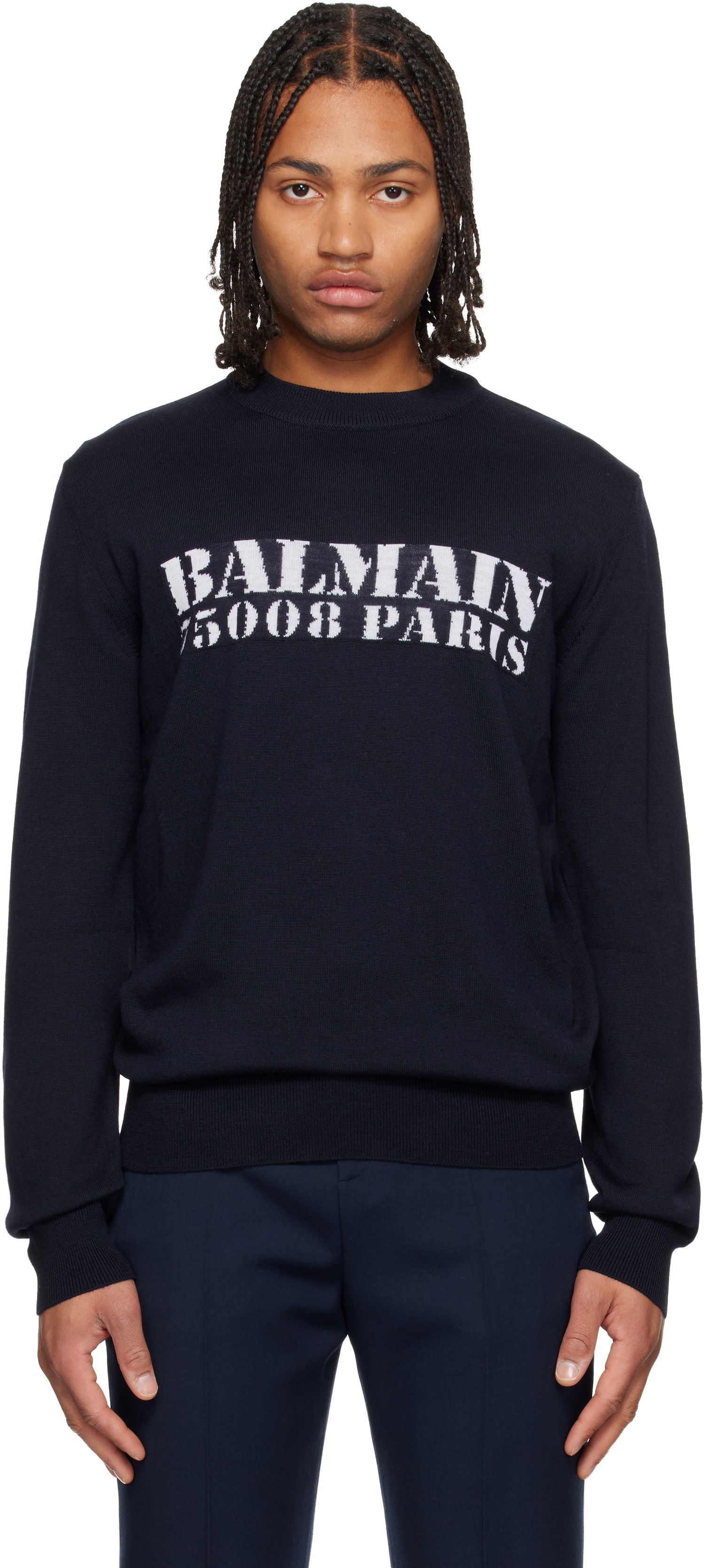 Sveter Balmain 'Balmain' Stamp Merino Wool Sweater Navy | FH1KD000KI84, 0