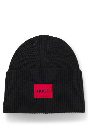 Kulicha BOSS HUGO Wool-Blend Beanie with Logo Patch Čierna | 50502579