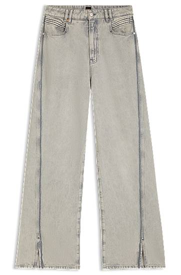 Džínsy BOSS Wide-leg denim jeans with hem slits Šedá | 50542436, 0