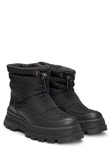 Tenisky a topánky BOSS Monogram Slim-Fit Boots with Leather Trims Čierna | 50523505