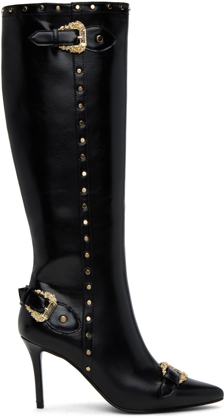 Starostlivosť o obuv Versace Versace Jeans Couture Studded Knee-High Boots with Gold-Tone Hardware Čierna | E75VA3S58_EZS871, 0