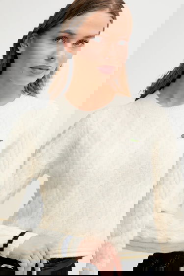 Sveter Lacoste Wool Blend Cable Knit Cropped Sweater Biela | AF4159, 3