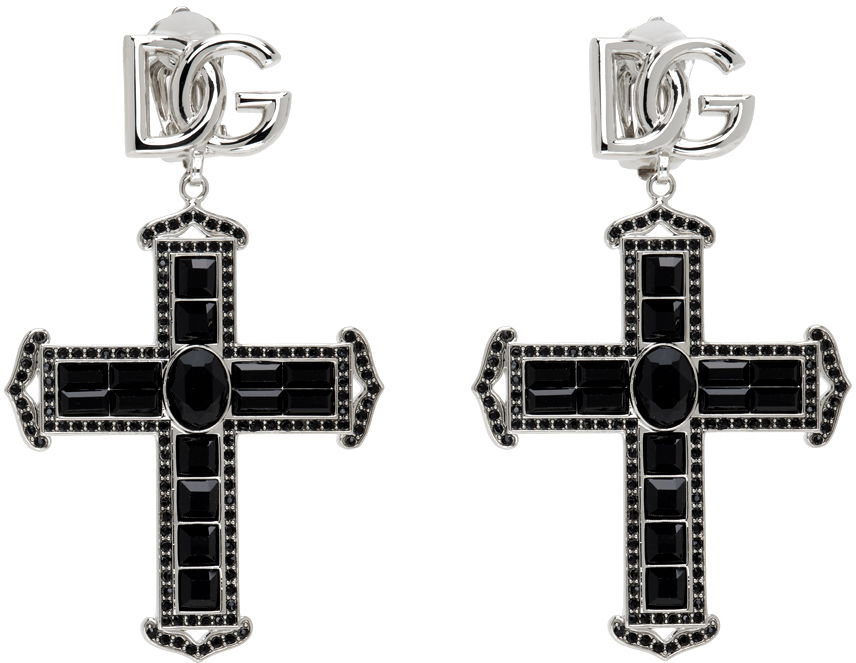 Náušnice Dolce & Gabbana Silver & Black Cross Earrings Čierna | WEP4C7 W1111, 0