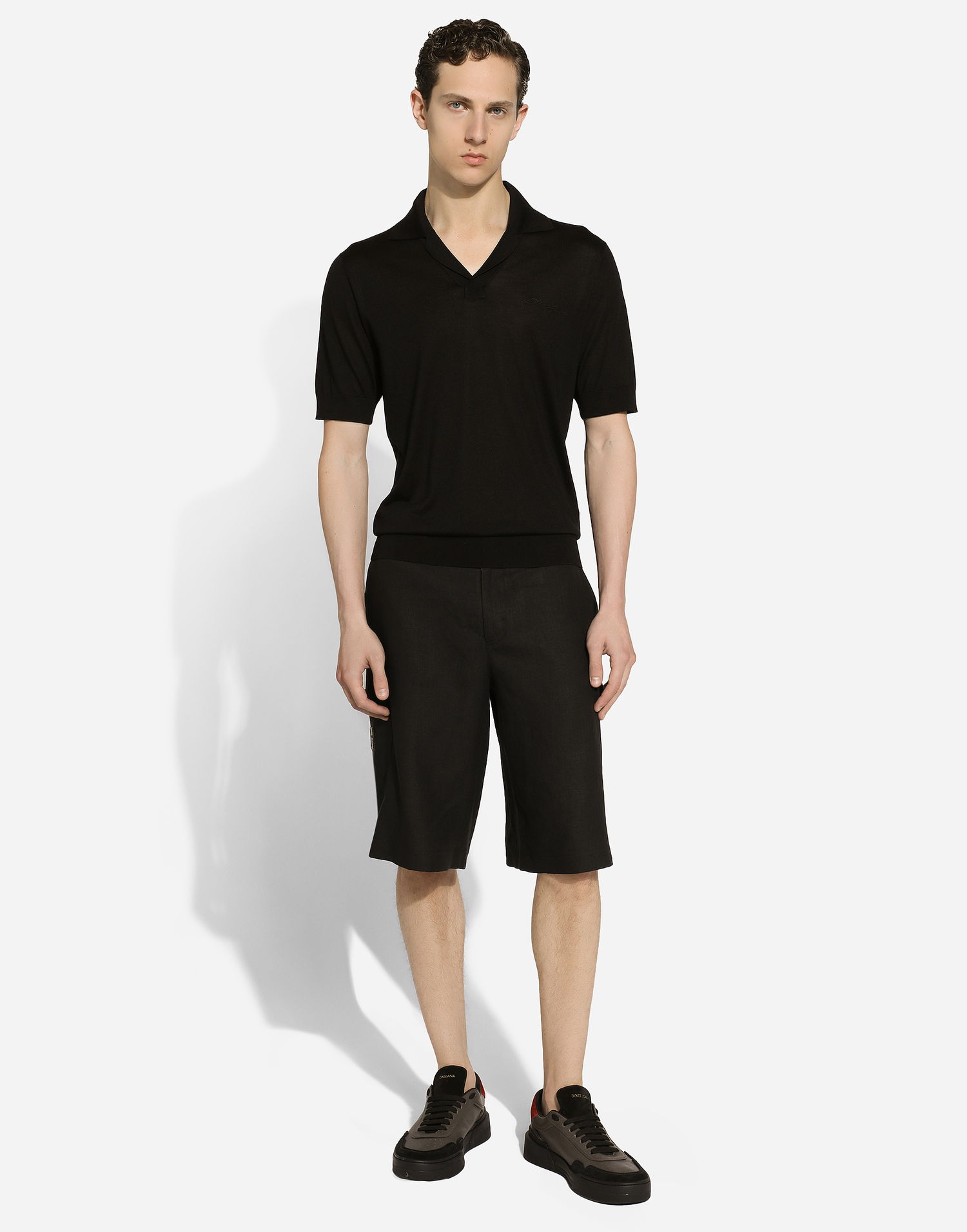 Polo tričko Dolce & Gabbana Silk Polo Shirt With Embroidery Čierna | GXZ09ZJBSJSN0000, 1